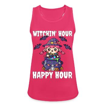 WITCHIN' HOUR HAPPY HOUR - HEXE HALLOWEEN - Frauen Tank Top atmungsaktiv - Fuchsia - Vorne - Zoe (177cm)