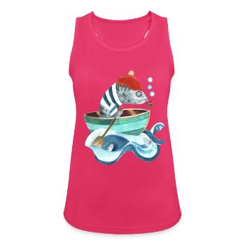 Gemütliche Makrelle raucht Pfeife im Boot  - Frauen Tank Top atmungsaktiv - Fuchsia - Vorne - Zoe (177cm)