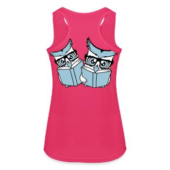 2 Owls Nerd Duo Geek Book Reading Eagle Owl Glasses Smart - Women's Breathable Tank Top - fuchsia - Back - Zoe (177cm)