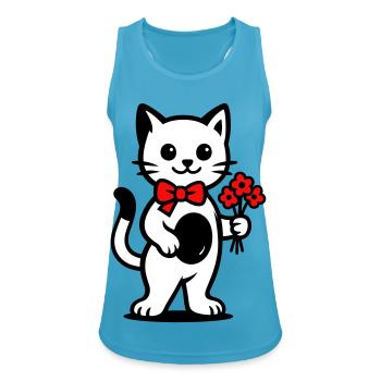 Amoureux des chats kawaii avec ruban rouge - Débardeur respirant Femme - bleu saphir - Devant - Zoe (177cm)
