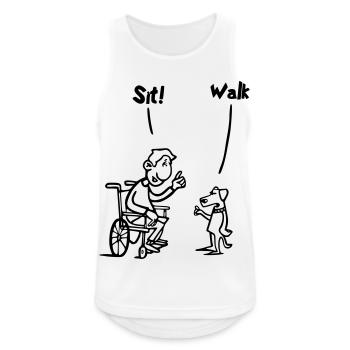 Setzen Sie sich hin und gehen Sie. Rollstuhlfahrer vs. Hund. Humor # - Männer Tank Top atmungsaktiv - Weiß - Vorne - Nick (188cm)