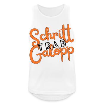 Schritt Trab Galopp - Männer Tank Top atmungsaktiv - Weiß - Vorne - Nick (188cm)