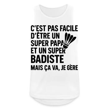 Badminton – Super Papa Badiste - Débardeur respirant Homme - blanc - Devant - Nick (188cm)