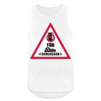 Tür schließen bitte | Farbe änderbar - Männer Tank Top atmungsaktiv - Weiß - Vorne - Nick (188cm)