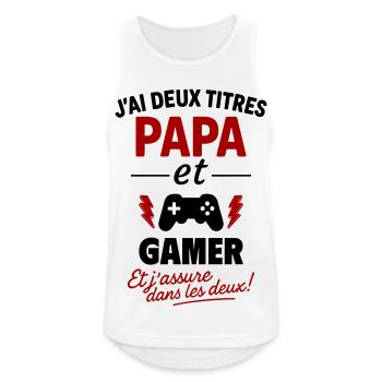 Papa Gamer Deux Titres Humour Geek Gaming - Débardeur respirant Homme - blanc - Devant - Nick (188cm)