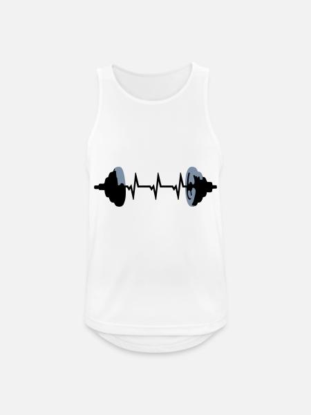 Weights, Barbell & ECG Heartbeat - Men's Breathable Tank Top - white