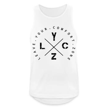LEAVE.YOUR.COMFORT.ZONE Streetwear "LYCZ 2019" - Männer Tank Top atmungsaktiv - Weiß - Vorne - Nick (188cm)