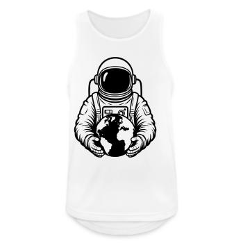 Astronaute tenant le monde dans ses mains en bleu foncé - Débardeur respirant Homme - blanc - Devant - Nick (188cm)