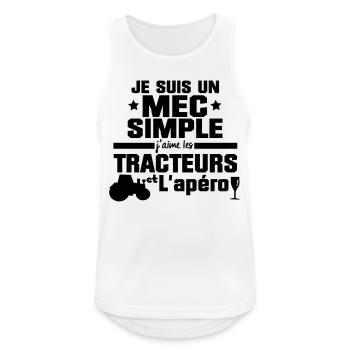 un mec simple j'aime les TRACTEURS - Débardeur respirant Homme - blanc - Devant - Nick (188cm)