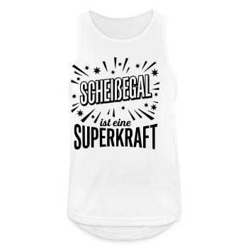 Scheissegal Superkraft - Lustiger Spruch Slogan - Männer Tank Top atmungsaktiv - Weiß - Vorne - Nick (188cm)