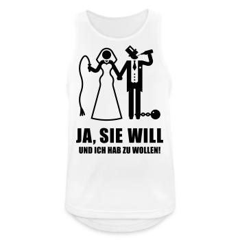 Ja, Sie Will … (Bräutigam, Junggesellenabschied B) - Männer Tank Top atmungsaktiv - Weiß - Vorne - Nick (188cm)