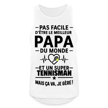 Cœur + Tennis – Super Papa Tennisman - Débardeur respirant Homme - blanc - Devant - Nick (188cm)