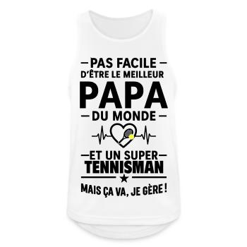 Cœur + Tennis – Super Papa Tennisman - Débardeur respirant Homme - blanc - Devant - Nick (188cm)
