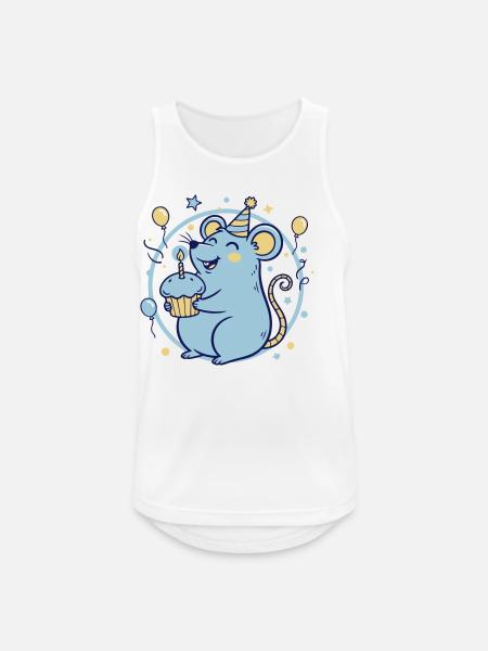 Festive Rat with Cake and Party Hat - Men's Breathable Tank Top - white