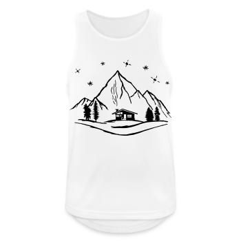 Berge, Hütte und Wald mit Sternenhimmel - Männer Tank Top atmungsaktiv - Weiß - Vorne - Nick (188cm)