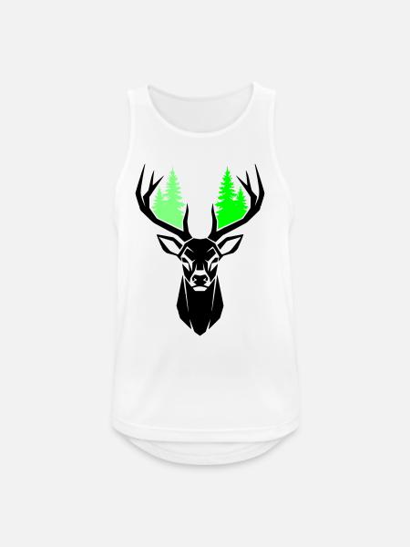 Deer Head Fir Trees Natural Green - Men's Breathable Tank Top - white