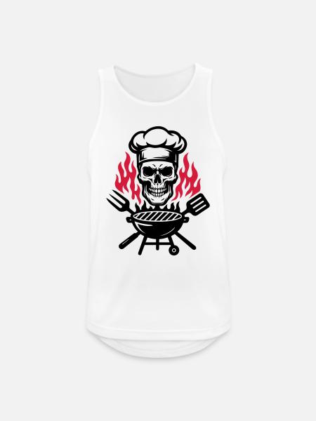 Grill Skull Chef Grilling - Men's Breathable Tank Top - white