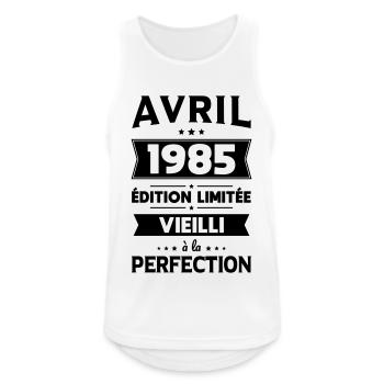Anniversaire 40 ans - Avril 1985 Perfection - Débardeur respirant Homme - blanc - Devant - Nick (188cm)