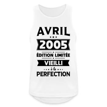 Anniversaire 20 ans - Avril 2005 Perfection - Débardeur respirant Homme - blanc - Devant - Nick (188cm)