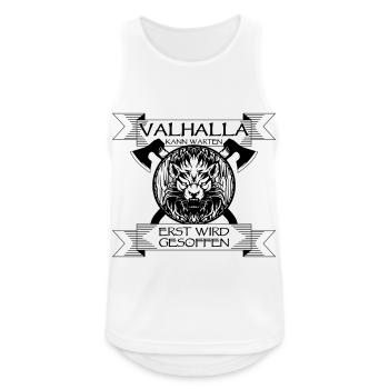 Valhalla kann warten, erst wird gesoffen! - Männer Tank Top atmungsaktiv - Weiß - Vorne - Nick (188cm)
