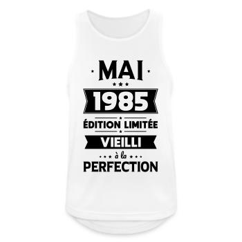 Anniversaire 40 ans - Mai 1985 Perfection - Débardeur respirant Homme - blanc - Devant - Nick (188cm)