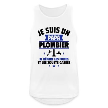 Papa plombier, idée cadeau fête des pères - Débardeur respirant Homme - blanc - Devant - Nick (188cm)