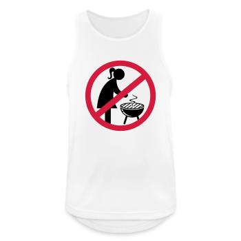 LUSTIGES VERBOTSZEICHEN, FRAU STEHT AM GRILL - Männer Tank Top atmungsaktiv - Weiß - Vorne - Nick (188cm)
