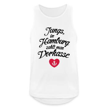 Jungs, in Hamburg zahlt man Vorkasse (c) - Männer Tank Top atmungsaktiv - Weiß - Vorne - Nick (188cm)