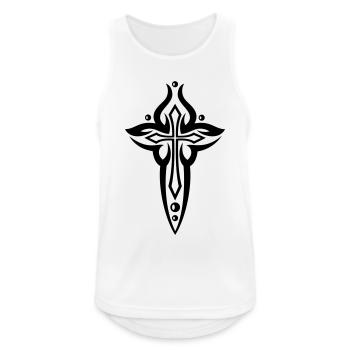 Großes Kreuz mit kleinem Kreuz und Perlen - Männer Tank Top atmungsaktiv - Weiß - Vorne - Nick (188cm)