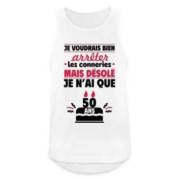 Cadeau anniversaire 50 ans, Humour & Fun - Débardeur respirant Homme - blanc - Devant - Nick (188cm)