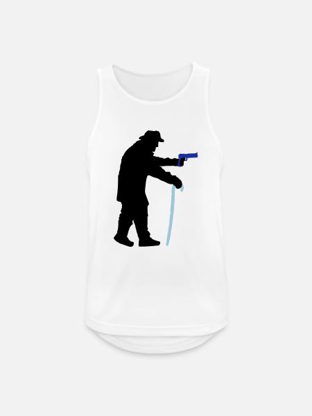 Grandpa robber silhouette with walking stick and gun - Men's Breathable Tank Top - white