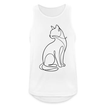 Einzeilige sitzende Katzensilhouette - Männer Tank Top atmungsaktiv - Weiß - Vorne - Nick (188cm)