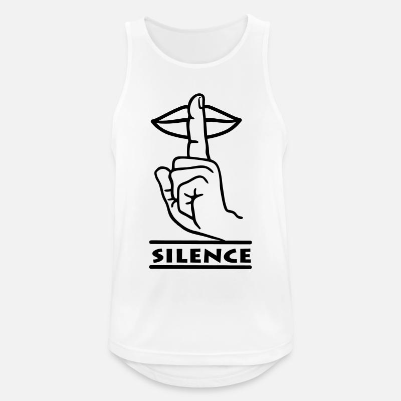 Hand mit Finger Stille Handgeste 'STILLE' - Männer Tank Top atmungsaktiv - Weiß