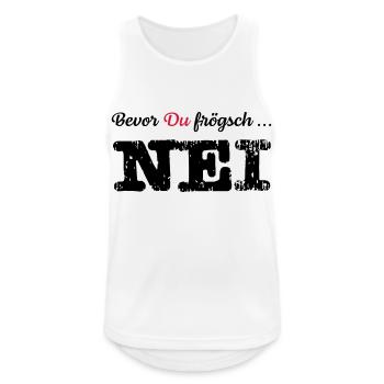 Nei | Schweizerdeutsch | Schweiz | Frau Kinder - Männer Tank Top atmungsaktiv - Weiß - Vorne - Nick (188cm)