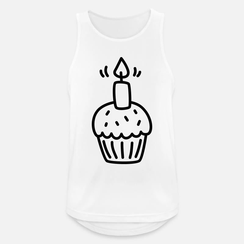 Muffins med et lys til bursdag - Pustende singlet for menn - hvit