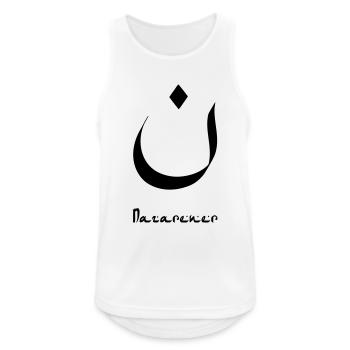 Nazarener (arabisches "N") - Männer Tank Top atmungsaktiv - Weiß - Vorne - Nick (188cm)