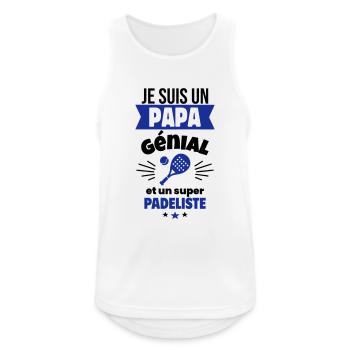 Papa génial & padéliste – idée fête des pères - Débardeur respirant Homme - blanc - Devant - Nick (188cm)