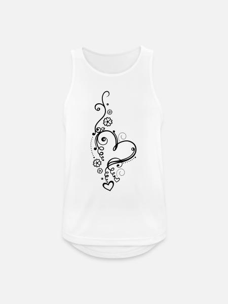 Corazón grande con pequeños corazones y flores - Camiseta sin mangas hombre transpirable - blanco