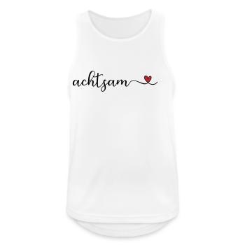 achtsam Schriftzug mit Herz - Männer Tank Top atmungsaktiv - Weiß - Vorne - Nick (188cm)