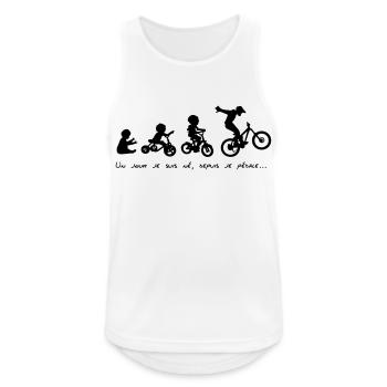 Un jour je suis né, depuis je pédale - Débardeur respirant Homme - blanc - Devant - Nick (188cm)