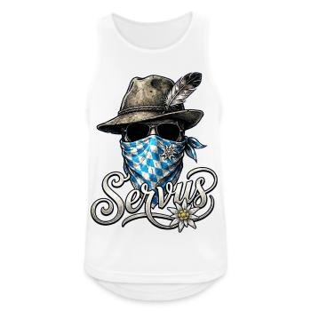 Trachten T-Shirt Herren Trachtenshirt Servus Shirt - Männer Tank Top atmungsaktiv - Weiß - Vorne - Nick (188cm)