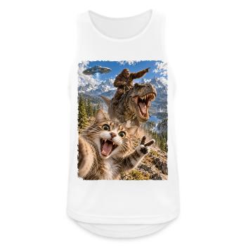 Lustiges Katze Selfie mit Bigfoot, T-Rex, UFO - Männer Tank Top atmungsaktiv - Weiß - Vorne - Nick (188cm)