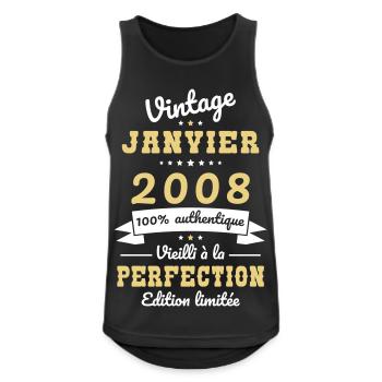 18. Geburtstag – Jahrgang – Januar 2008 - Männer Tank Top atmungsaktiv - Schwarz - Vorne - Nick (188cm)