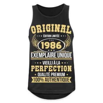 1986 – Exemplaire unique – Qualité premium - Débardeur respirant Homme - noir - Devant - Nick (188cm)
