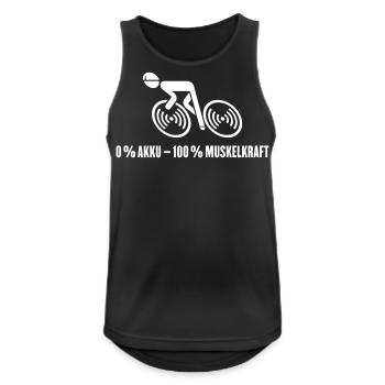 0 % Akku – 100 % Muskelkraft (Fahrrad / White) - Männer Tank Top atmungsaktiv - Schwarz - Vorne - Nick (188cm)