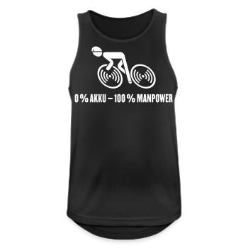 0 % Akku – 100 % Manpower (Fahrrad / Rennrad / W) - Männer Tank Top atmungsaktiv - Schwarz - Vorne - Nick (188cm)