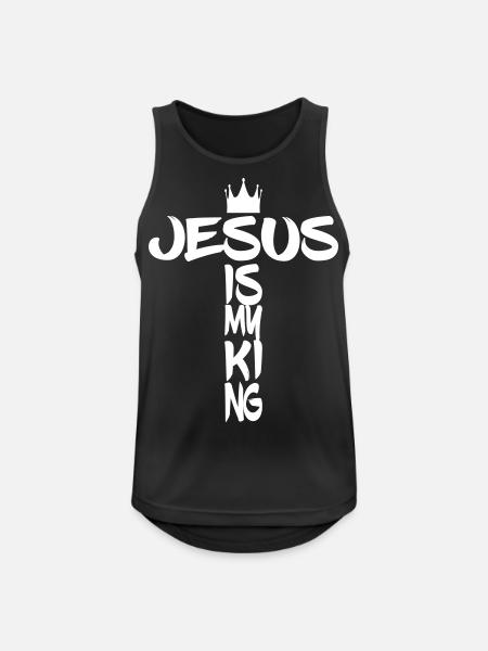 Jesus is King with cross and crown - Men's Breathable Tank Top - black