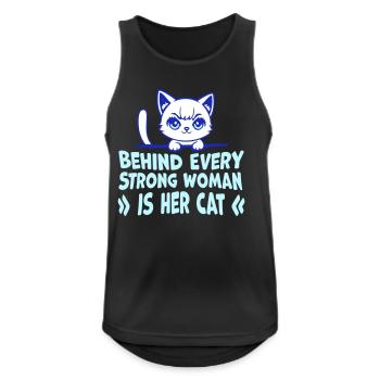 Derrière chaque femme forte se trouve son chat Spruch Katze - Débardeur respirant Homme - noir - Devant - Nick (188cm)