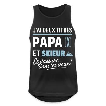 Deux titres papa et skieur,Ski,montagne - Débardeur respirant Homme - noir - Devant - Nick (188cm)