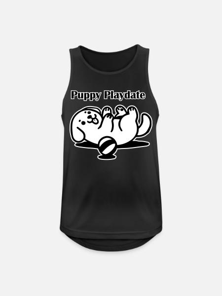 Pentu leikkii pallolla - Puppy Playdate Design - Miesten tekninen tankkitoppi - musta